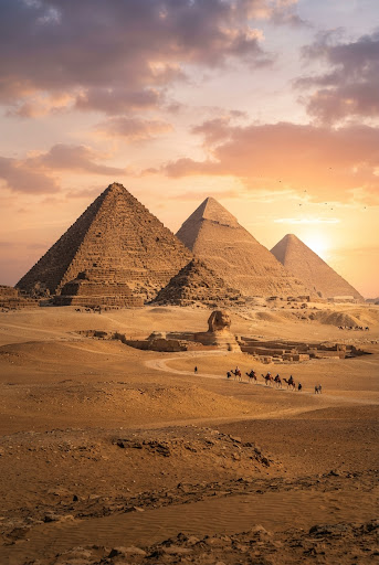 The Great Pyramids in Cairo at sunset