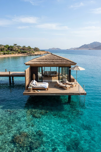 A private pavilion above clear Red Sea water