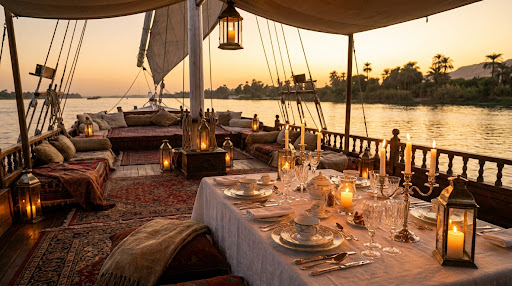 Dinner on a Dahabiya sailboat